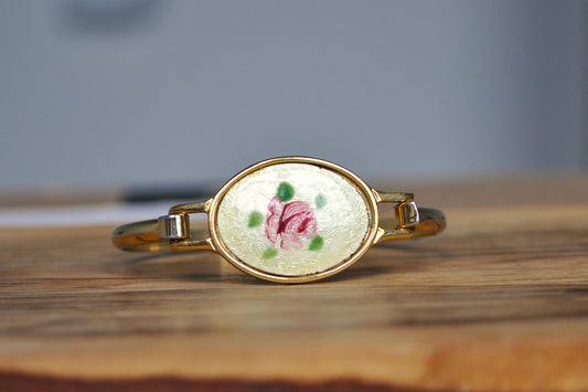 Beautiful Reed & Barton Damascene Gold Tone Rose Hook Cuff Bracelet - Hook Cuff Bracelet - Reed & Barton Gold Tone Bracelet