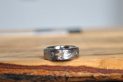 Beautiful Titanium Hollow Cross Cutout Floral Design Faith Ring - Size 7.5 - Titanium Cross Cutout Faith Ring - Cross Faith Ring