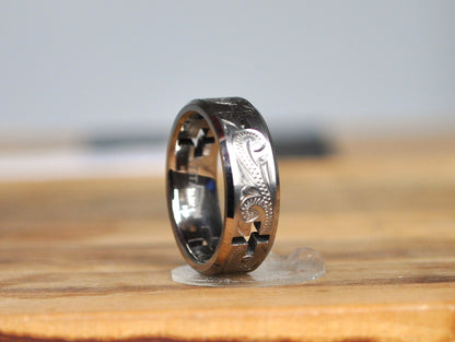 Beautiful Titanium Hollow Cross Cutout Floral Design Faith Ring - Size 7.5 - Titanium Cross Cutout Faith Ring - Cross Faith Ring