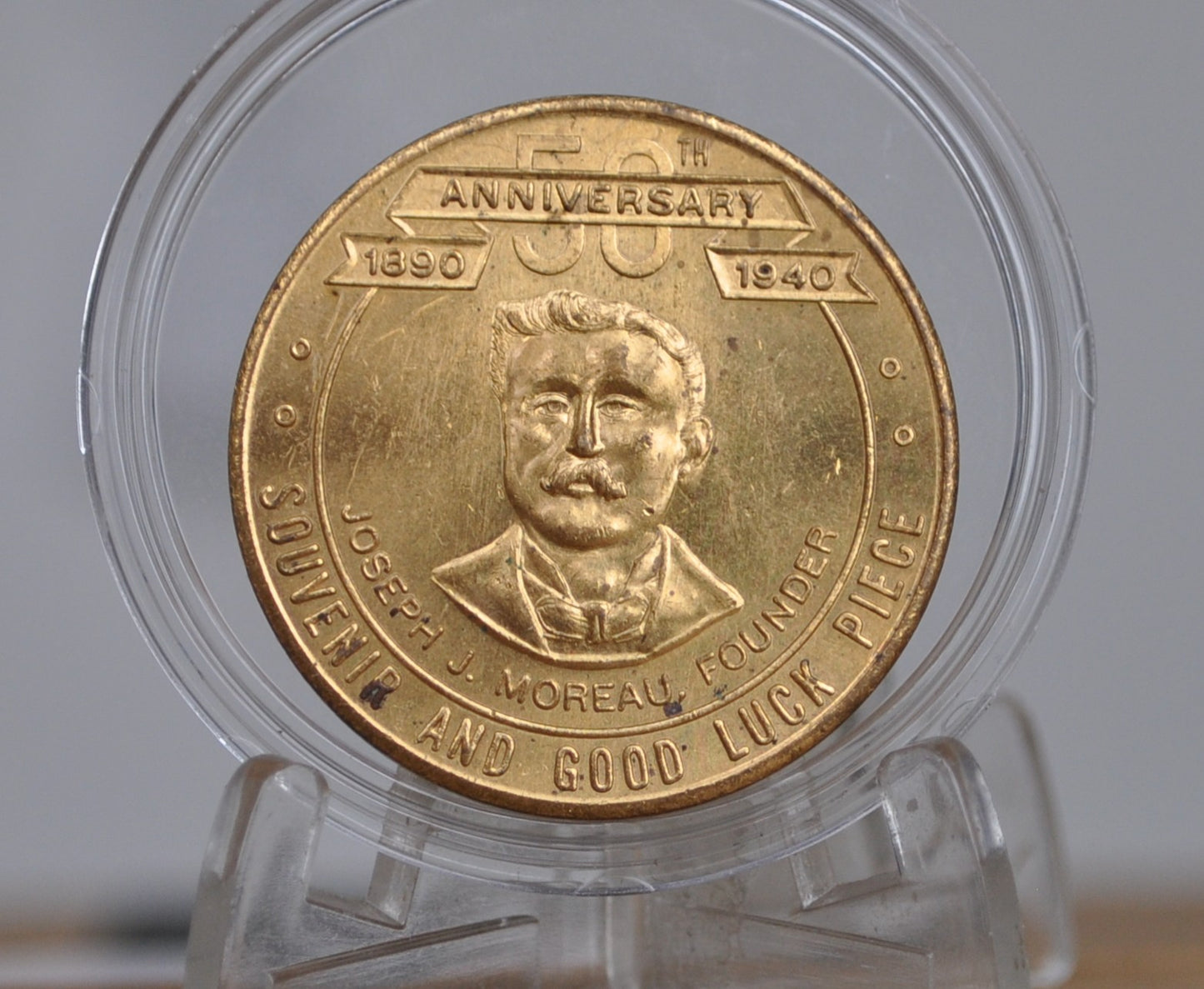 50th Anniversary Joseph J Moreau Merchants Hardware Store Good luck Piece Manchester NH - Manchester New Hampshire Hardware Building Materials Store J.J. Moreau & Sons