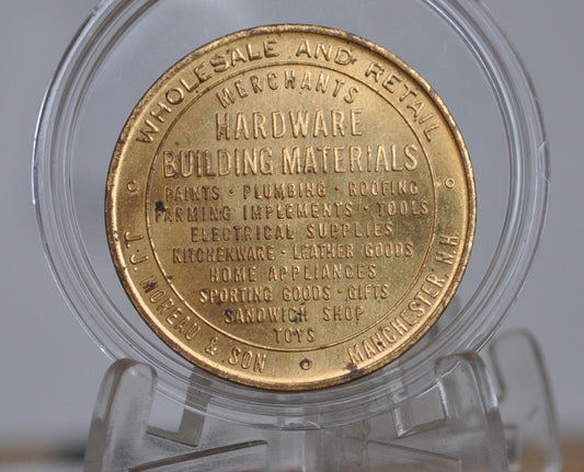 50th Anniversary Joseph J Moreau Merchants Hardware Store Good luck Piece Manchester NH - Manchester New Hampshire Hardware Building Materials Store J.J. Moreau & Sons