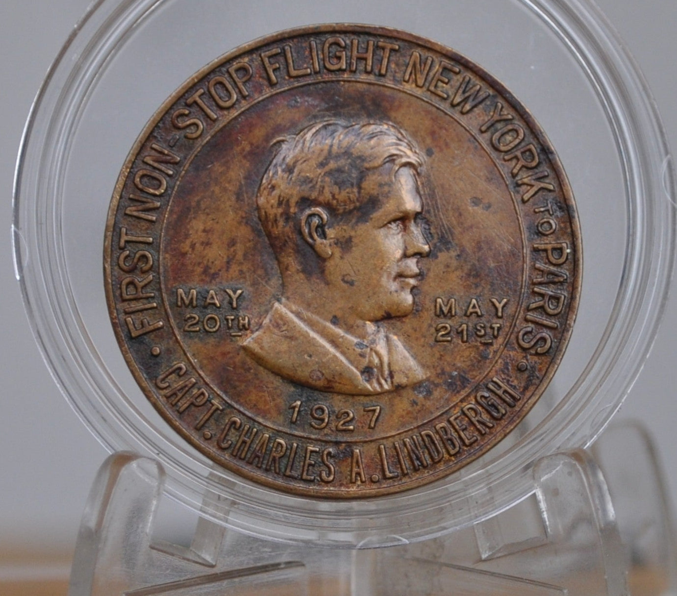 1927 Lucky Lindbergh Captain Charles A. Lindbergh Aviation History Token - Commemorative Flight Aviation Historical New York to Paris by Captain Charles Lindbergh Flying the Lucky Lindy Token