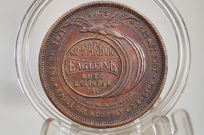 Antique No Karbon Eagleine Auto Cylinder Oil Good Luck Token - Don't Worry Club Token - Don't Worry Club Movement