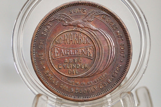 Antique No Karbon Eagleine Auto Cylinder Oil Good Luck Token - Don't Worry Club Token - Don't Worry Club Movement