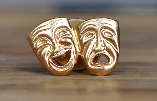Comedy Mask Theater Pin/Brooch Gold Tone - Comedy Mask Happy and Sad Pin/Brooch - Comedy and Tragedy Masks Pin