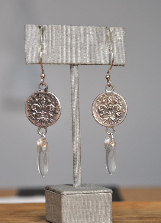 Fleur-De-Lis, Ponte Vecchio Bridge, Florence, Italy Coin Dangle Earrings - Coin Dangle Earrings featuring Fleur-De-Lis and Florence, Italy