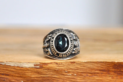 Vintage Sterling Silver 1975 Stowe High School Class Ring - Size 6.5. - Emerald Stone - Balfour Sterling Class Ring - Stowe, Vermont