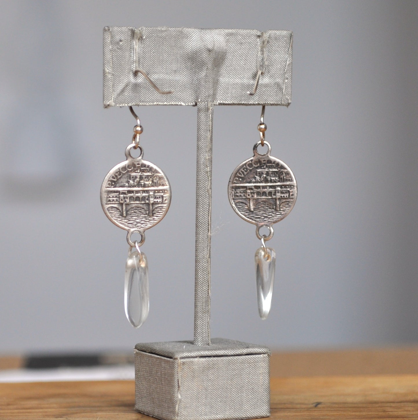 Fleur-De-Lis, Ponte Vecchio Bridge, Florence, Italy Coin Dangle Earrings - Coin Dangle Earrings featuring Fleur-De-Lis and Florence, Italy