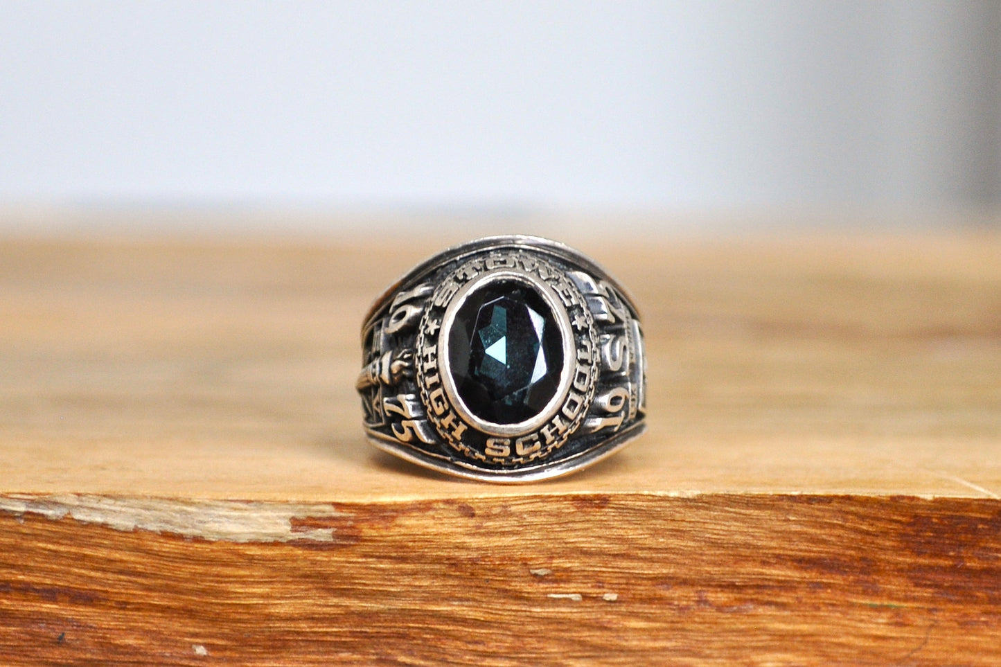 Vintage Sterling Silver 1975 Stowe High School Class Ring - Size 6.5. - Emerald Stone - Balfour Sterling Class Ring - Stowe, Vermont