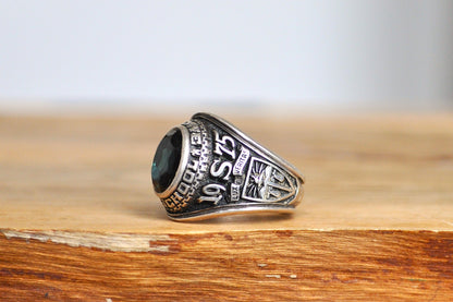 Vintage Sterling Silver 1975 Stowe High School Class Ring - Size 6.5. - Emerald Stone - Balfour Sterling Class Ring - Stowe, Vermont
