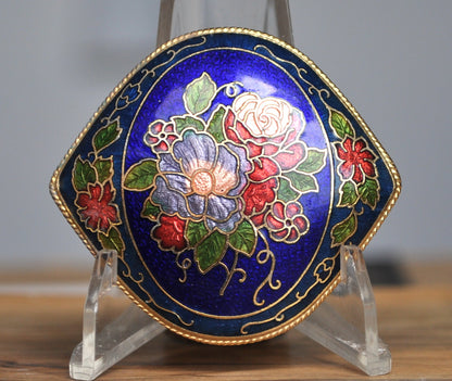 Blue Floral Oval Enamel Brooch - Blue, Red and Green Floral Enamel Brooch - Bouquet Brooch Blue Oval