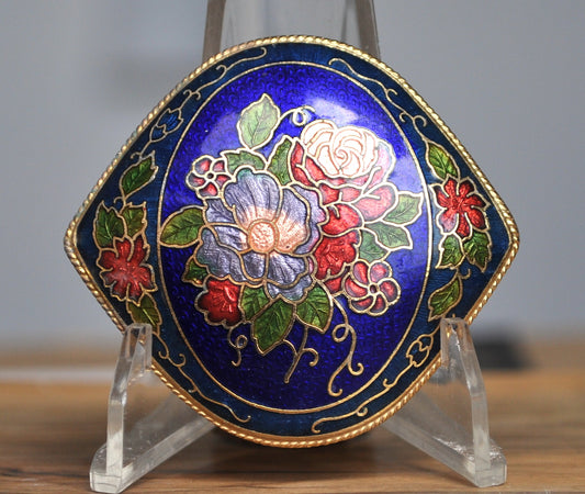 Blue Floral Oval Enamel Brooch - Blue, Red and Green Floral Enamel Brooch - Bouquet Brooch Blue Oval