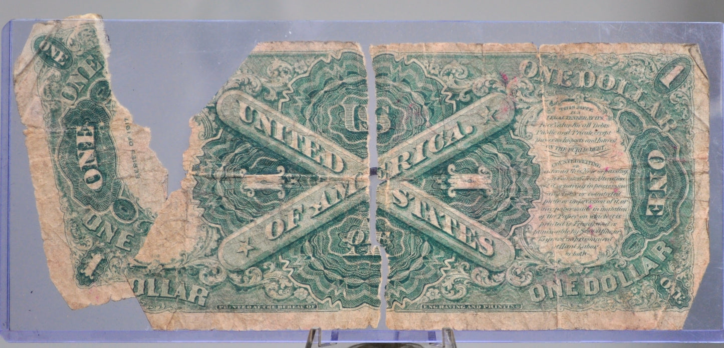 1917 1 Dollar Bill Legal Tender Note - Cull Grade - Teehee/Burke Signatures - 1917 Horse Blanket 1 Dollar Large Note - Fr#36 / Fr.36