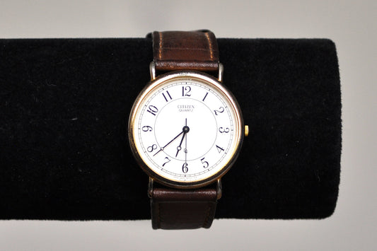 Vintage Citizen Quartz Leather Gold Tone Watch - Citizen Quartz Watch 2830-261348TA - Japanese Analog Watch - Working!