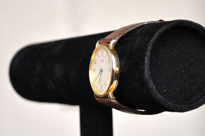 Vintage Citizen Quartz Leather Gold Tone Watch - Citizen Quartz Watch 2830-261348TA - Japanese Analog Watch - Working!