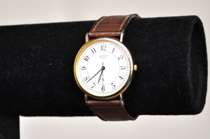 Vintage Citizen Quartz Leather Gold Tone Watch - Citizen Quartz Watch 2830-261348TA - Japanese Analog Watch - Working!