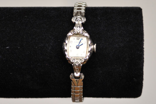 Vintage Bulova 10K White Gold Filled Watch - American Legion Award 6,2,'54 J.E.B. - 10K White  Gold Filled Manual Wind Up Watch - For Repair or Parts - Not Working!