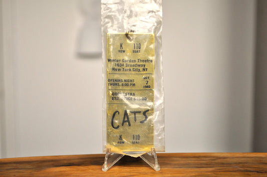 Vintage 1982 Brass "CATS" Gold Tone Keychain - Winter Garden Theatre Broadway Memorabilia - "CATS" Opening Night Brass Ticket Memorabilia - Unopened Brass Ticket Memorabilia