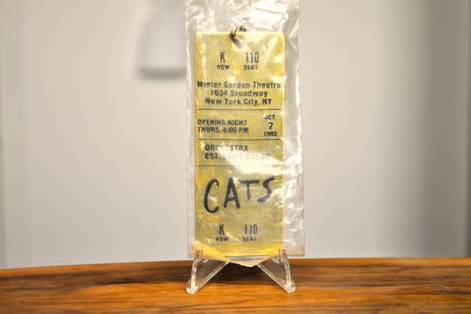 Vintage 1982 Brass "CATS" Gold Tone Keychain - Winter Garden Theatre Broadway Memorabilia - "CATS" Opening Night Brass Ticket Memorabilia - Unopened Brass Ticket Memorabilia