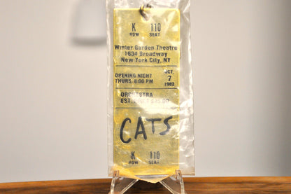 Vintage 1982 Brass "CATS" Gold Tone Keychain - Winter Garden Theatre Broadway Memorabilia - "CATS" Opening Night Brass Ticket Memorabilia - Unopened Brass Ticket Memorabilia