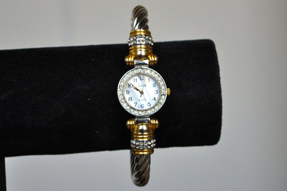 Sparkling Collezio Gold & Silver Tone Coiled Cuff Watch - Twisted Cuff Wrist Trap Watch - Working!