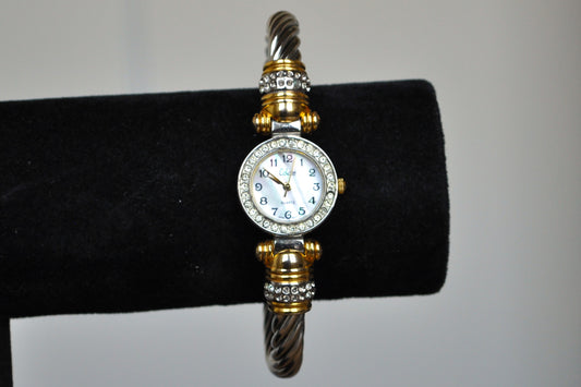 Sparkling Collezio Gold & Silver Tone Coiled Cuff Watch - Twisted Cuff Wrist Trap Watch - Working!