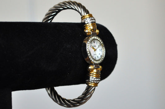 Sparkling Collezio Gold & Silver Tone Coiled Cuff Watch - Twisted Cuff Wrist Trap Watch - Working!