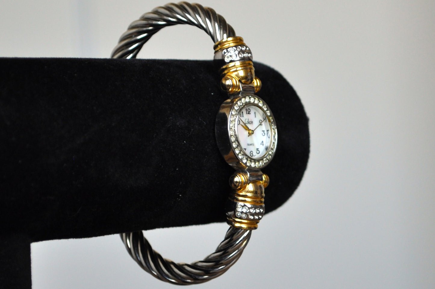 Sparkling Collezio Gold & Silver Tone Coiled Cuff Watch - Twisted Cuff Wrist Trap Watch - Working!