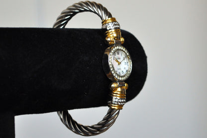 Sparkling Collezio Gold & Silver Tone Coiled Cuff Watch - Twisted Cuff Wrist Trap Watch - Working!