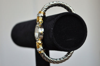 Sparkling Collezio Gold & Silver Tone Coiled Cuff Watch - Twisted Cuff Wrist Trap Watch - Working!