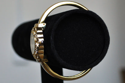 Gleaming Geneva Floral Gold Tone Cuff Watch - Adjustable Cuff Watch - Working!