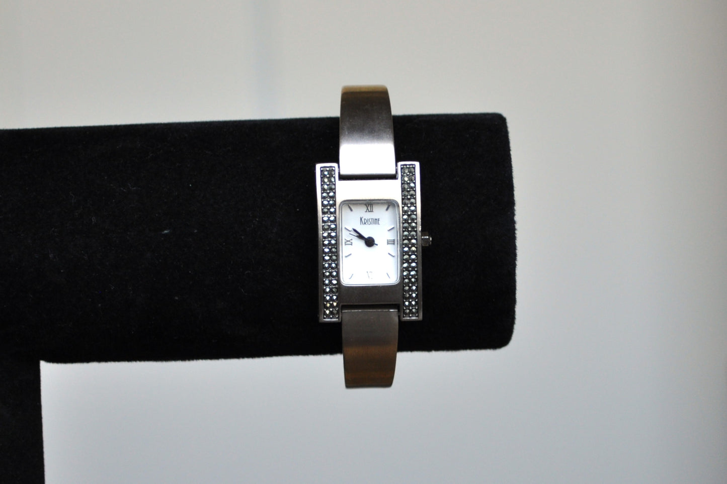 Studded Kristine Analog Silver Tone Cuff Watch - Half Cuff Link Watch - Japan Movement - Stainless Steel Back - Working!