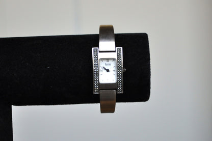 Studded Kristine Analog Silver Tone Cuff Watch - Half Cuff Link Watch - Japan Movement - Stainless Steel Back - Working!