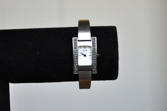 Studded Kristine Analog Silver Tone Cuff Watch - Half Cuff Link Watch - Japan Movement - Stainless Steel Back - Working!