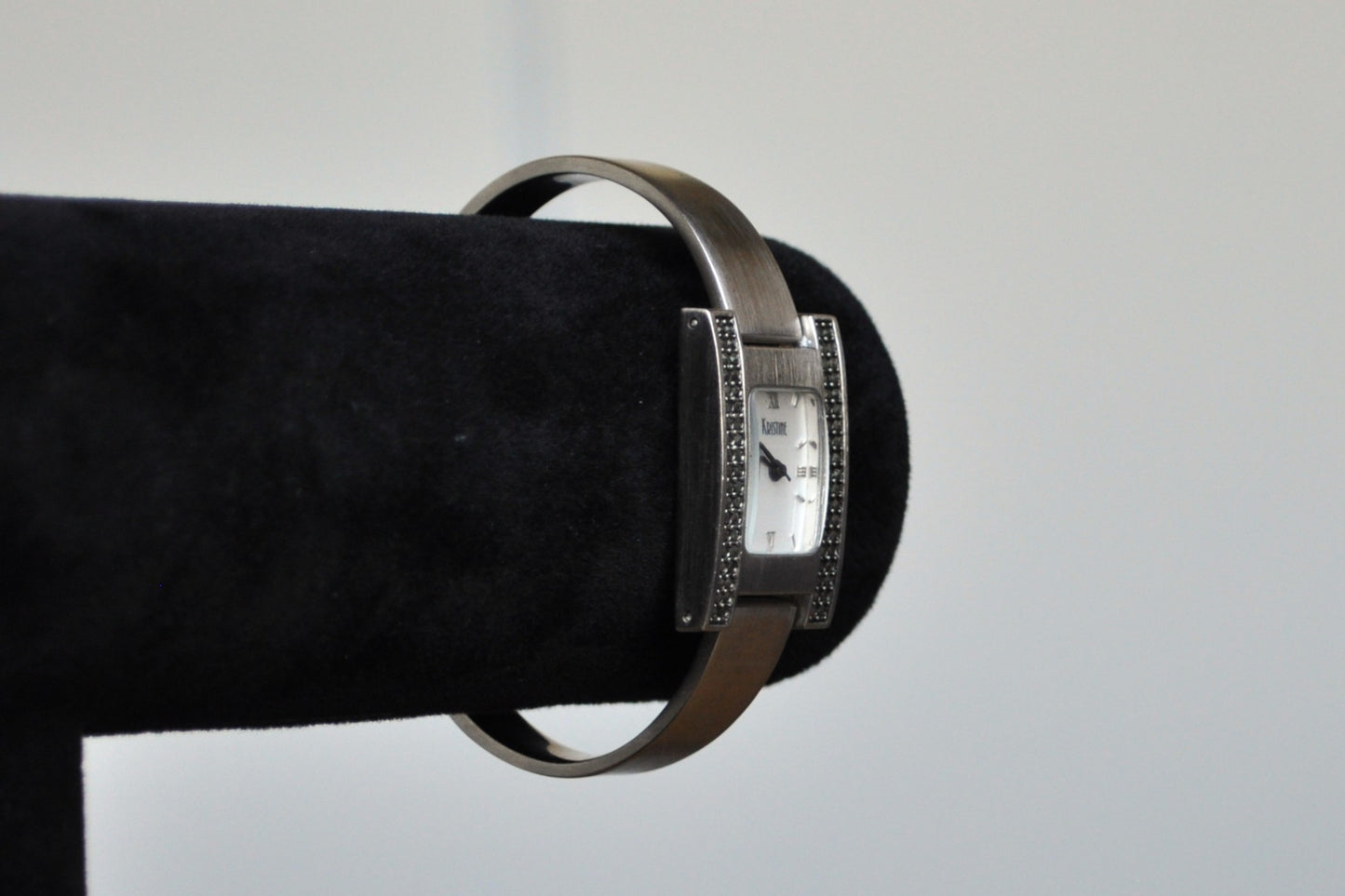 Studded Kristine Analog Silver Tone Cuff Watch - Half Cuff Link Watch - Japan Movement - Stainless Steel Back - Working!