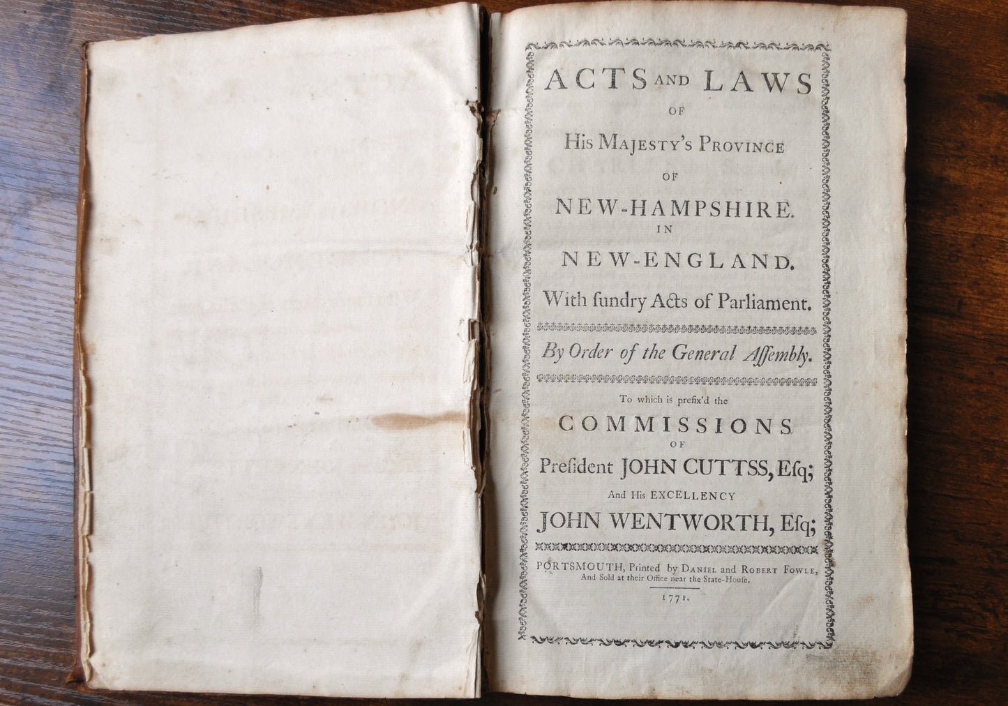Acts and Laws of his Majesty's Province of New Hampshire by Cutts and Wentworth 1771,- Colonial American Acts and Laws - 1771 Cutts & Wentworth, Acts and Laws