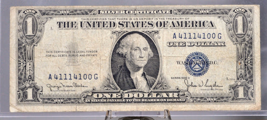 1935 D Silver Certificate 1 Dollar Narrow Type Note - Fancy Trinary Serial Number - 1935D Series Silver Cert Trinary Banknote - Fr.1613N