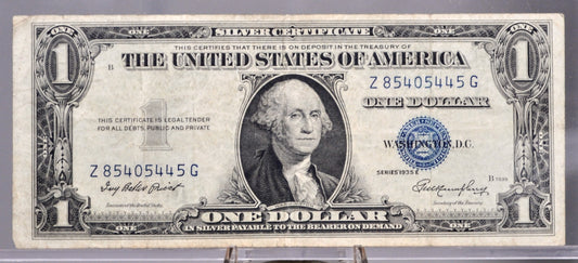 1935 E Silver Certificate 1 Dollar Note - Fancy Trinary Serial Number - 85405445 - 1935E One Dollar Blue Seal Fancy Serial Note - Fr#1614