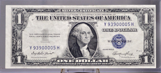 1935 E Silver Certificate 1 Dollar Note - Fancy Repeating Serial Number - 93900005 - 1935E One Dollar Blue Seal Cool Banknote - Fr#1614