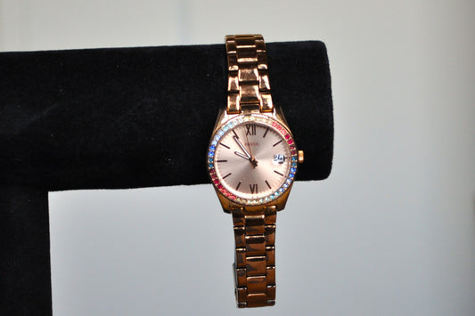 Vibrant Fossil Scarlette Rose Gold Multicolored Face Watch - Fossil Women's Scarlette Watch - ES4491 - Working!