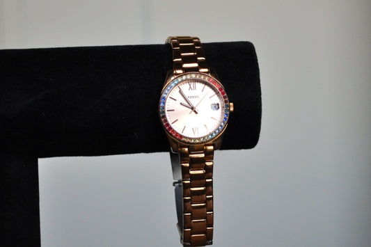 Vibrant Fossil Scarlette Rose Gold Multicolored Face Watch - Fossil Women's Scarlette Watch - ES4491 - Working!