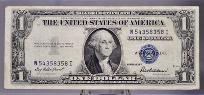 1935 F Silver Certificate 1 Dollar Banknote - Fancy Pattern Serial Number - 1935F Blue Seal Silver Cert Fancy Serial Note - Fr. 1615