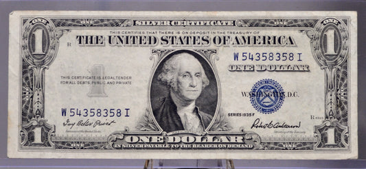 1935 F Silver Certificate 1 Dollar Banknote - Fancy Pattern Serial Number - 1935F Blue Seal Silver Cert Fancy Serial Note - Fr. 1615