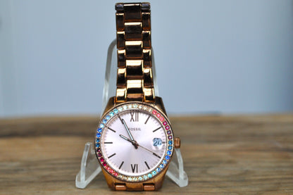 Vibrant Fossil Scarlette Rose Gold Multicolored Face Watch - Fossil Women's Scarlette Watch - ES4491 - Working!