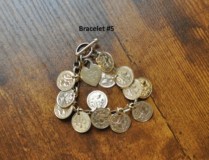 Vintage Coin Bracelets! Bracelet Coin Charms, Travel Charm Bracelet, Choose by Bracelet! Coin Charm Bracelet, Heritage Charms