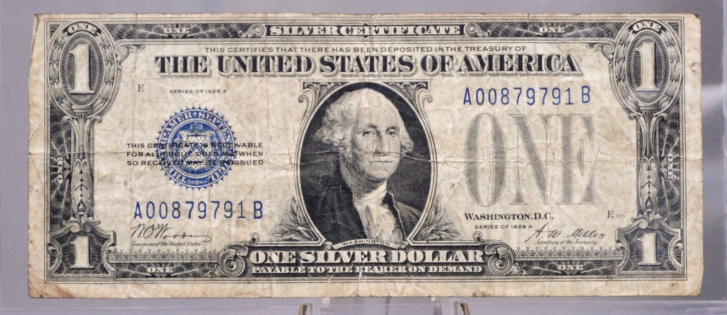 1928-A 1 Dollar Silver Certificate - Low Serial Number - Funny Back Note, A-B Block - 1928A One Dollar Silver Certificate - Fr#1601