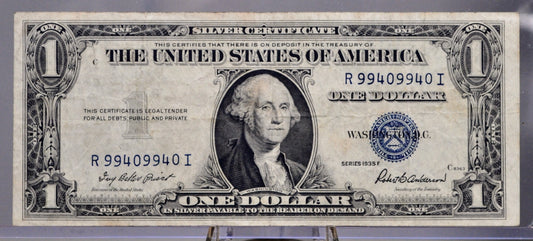 1935 F Silver Certificate 1 Dollar Banknote - Fancy Radar Serial Number - 1935F Blue Seal Silver Cert Fancy Serial Note - Fr. 1615