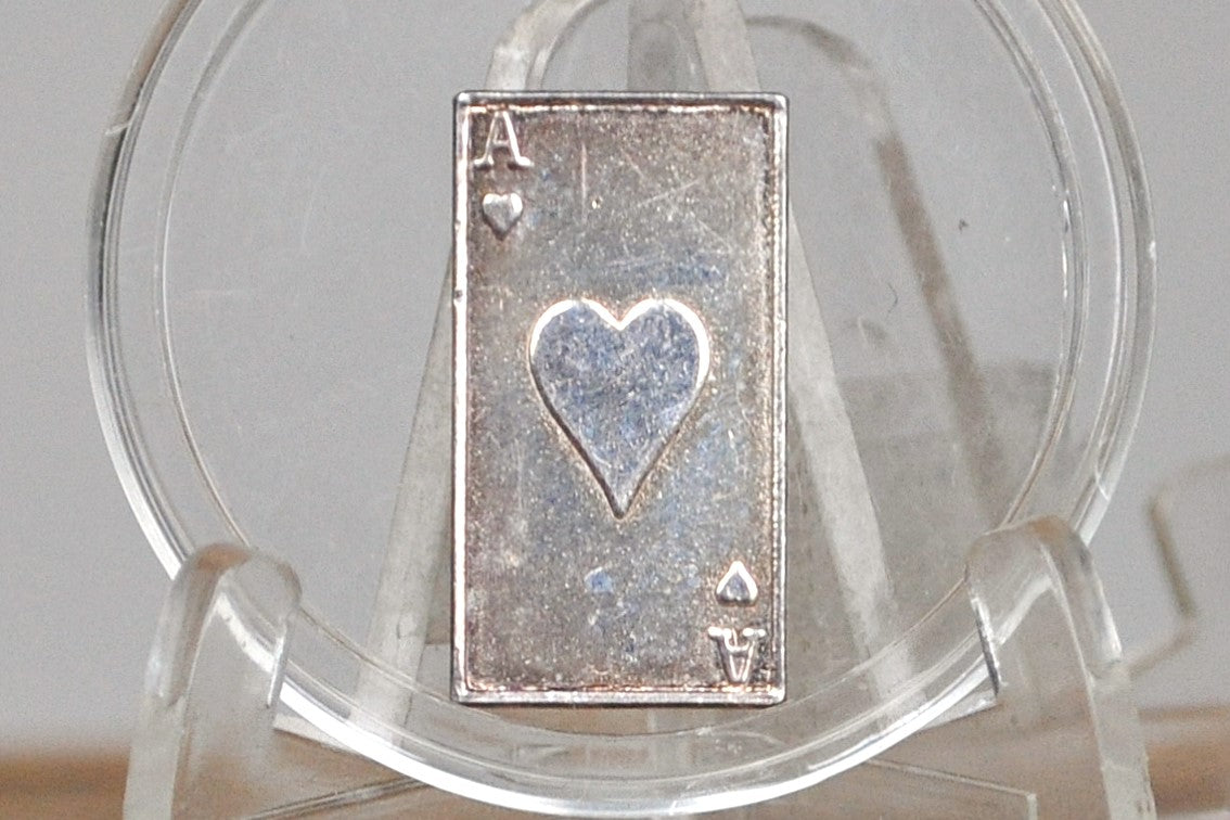 Silver Playing Card, 2 Gram Silver Bar - Collectible Vintage .999 Fine Silver Ace of Hearts Playing Card Silver Bar