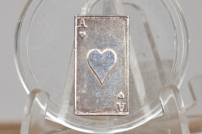 Silver Playing Card, 2 Gram Silver Bar - Collectible Vintage .999 Fine Silver Ace of Hearts Playing Card Silver Bar