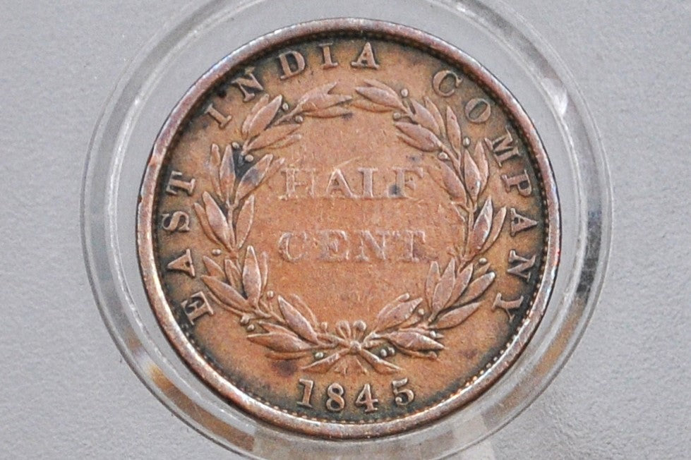1845 British Straits Settlements 1/2 Cent - Great Condition - East India Company 1/2 Penny 1845